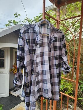 Casual Woman's Black & White Plaid Flannel Shirt